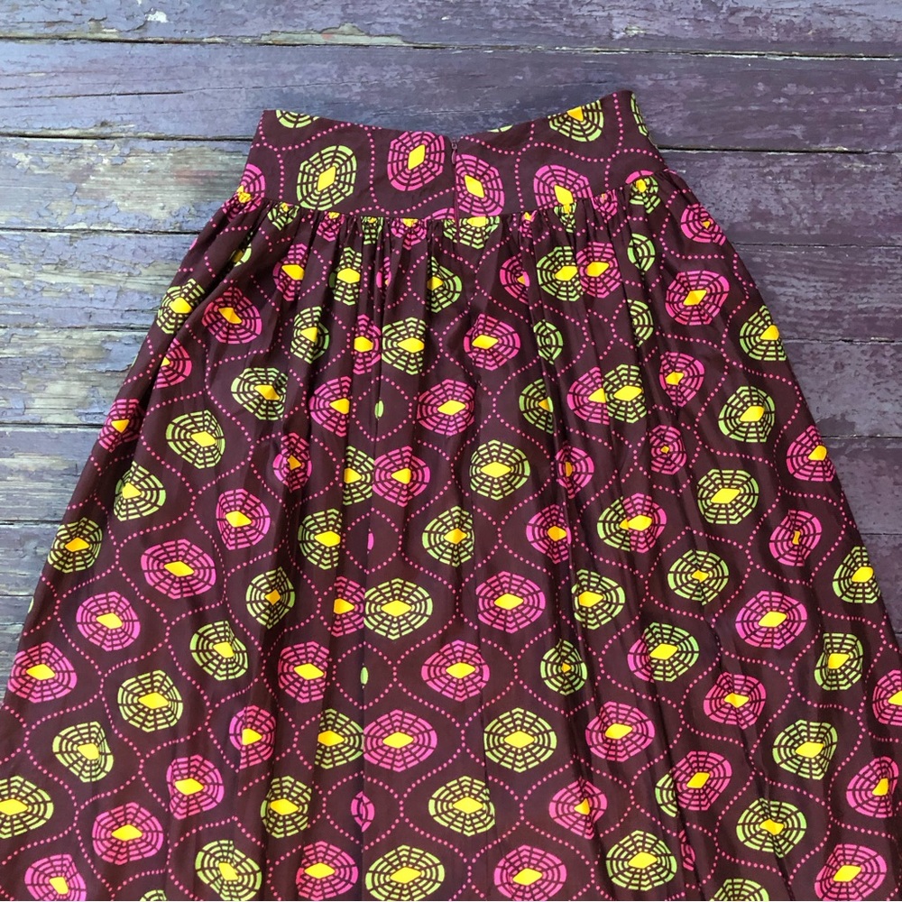 Vintage Handmade Maxi Skirt Size XS High Waist Pockets Tulle 60s 70s Print - Picture 10 of 12